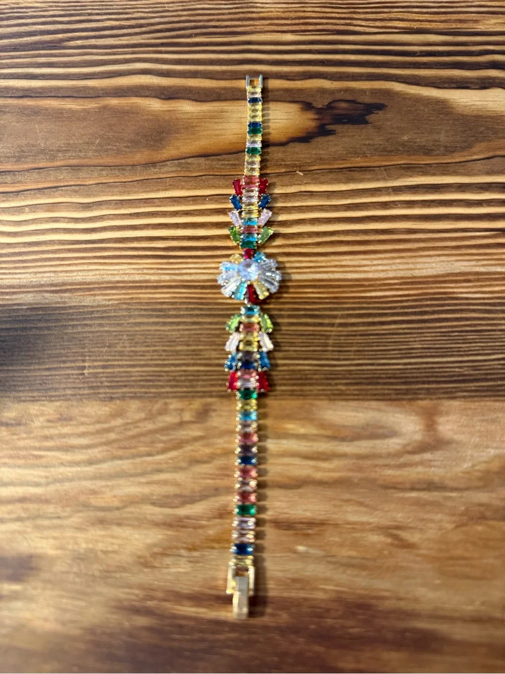 Gold Plated Multicolor Crystal Flower Bracelet - Statement Women Jewelry